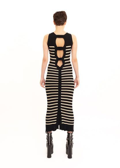 Striped knit maxi dress with keyhole back