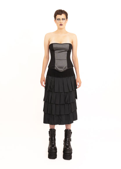 Pinstriped reversible satin corset