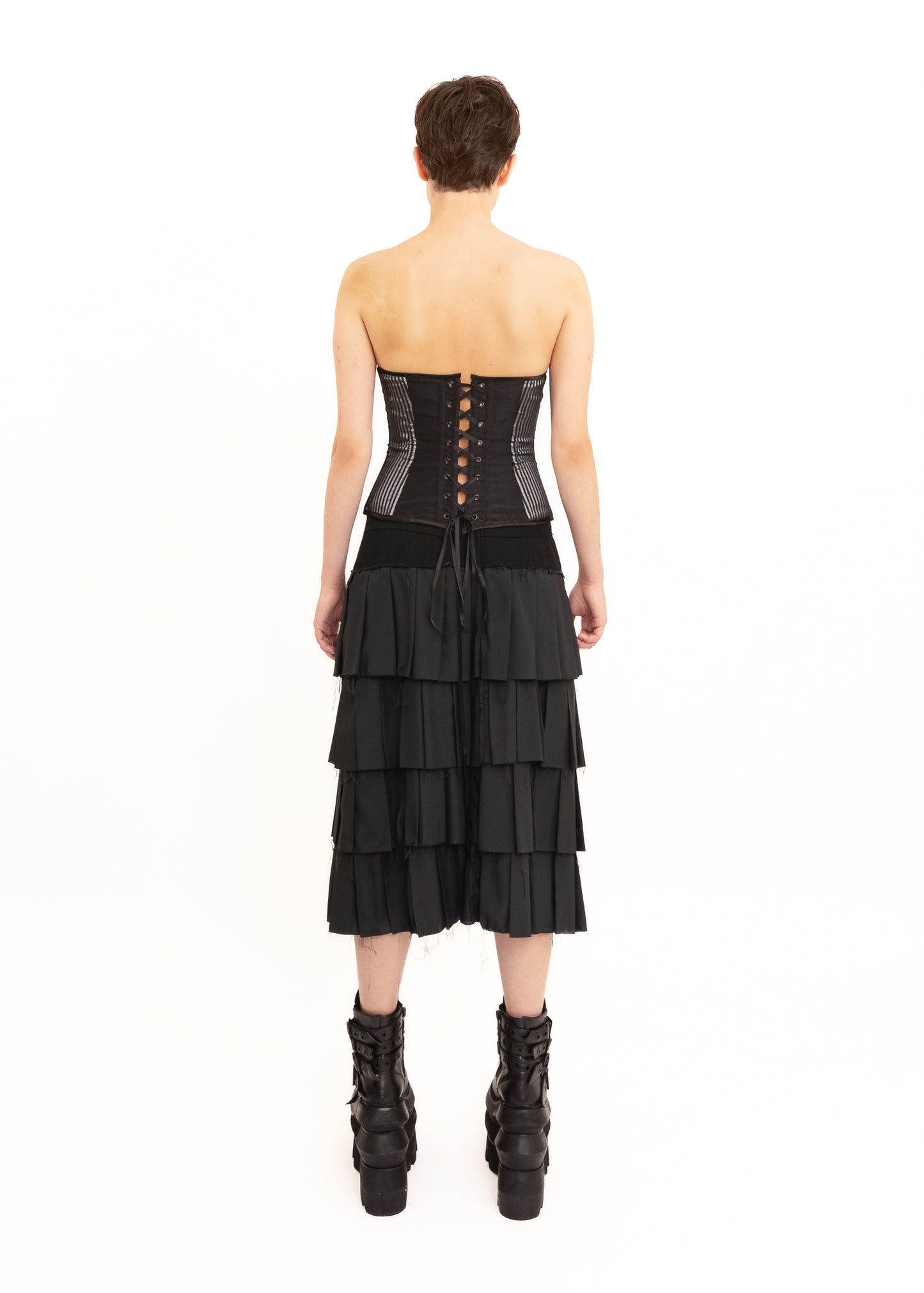 Pinstriped reversible satin corset