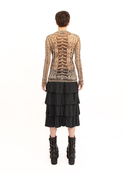 Trompe l'oeil cable knit print mesh top