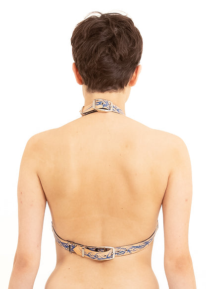 Hand painted leather halter bikini top- blue