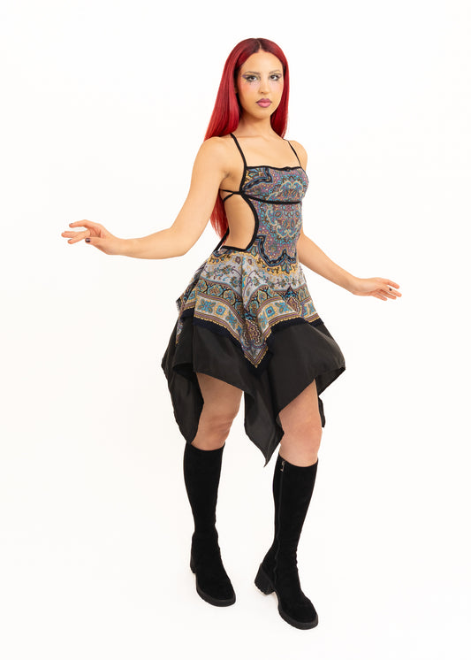 Odyssey Wool Scarf Dress- blue/ grey