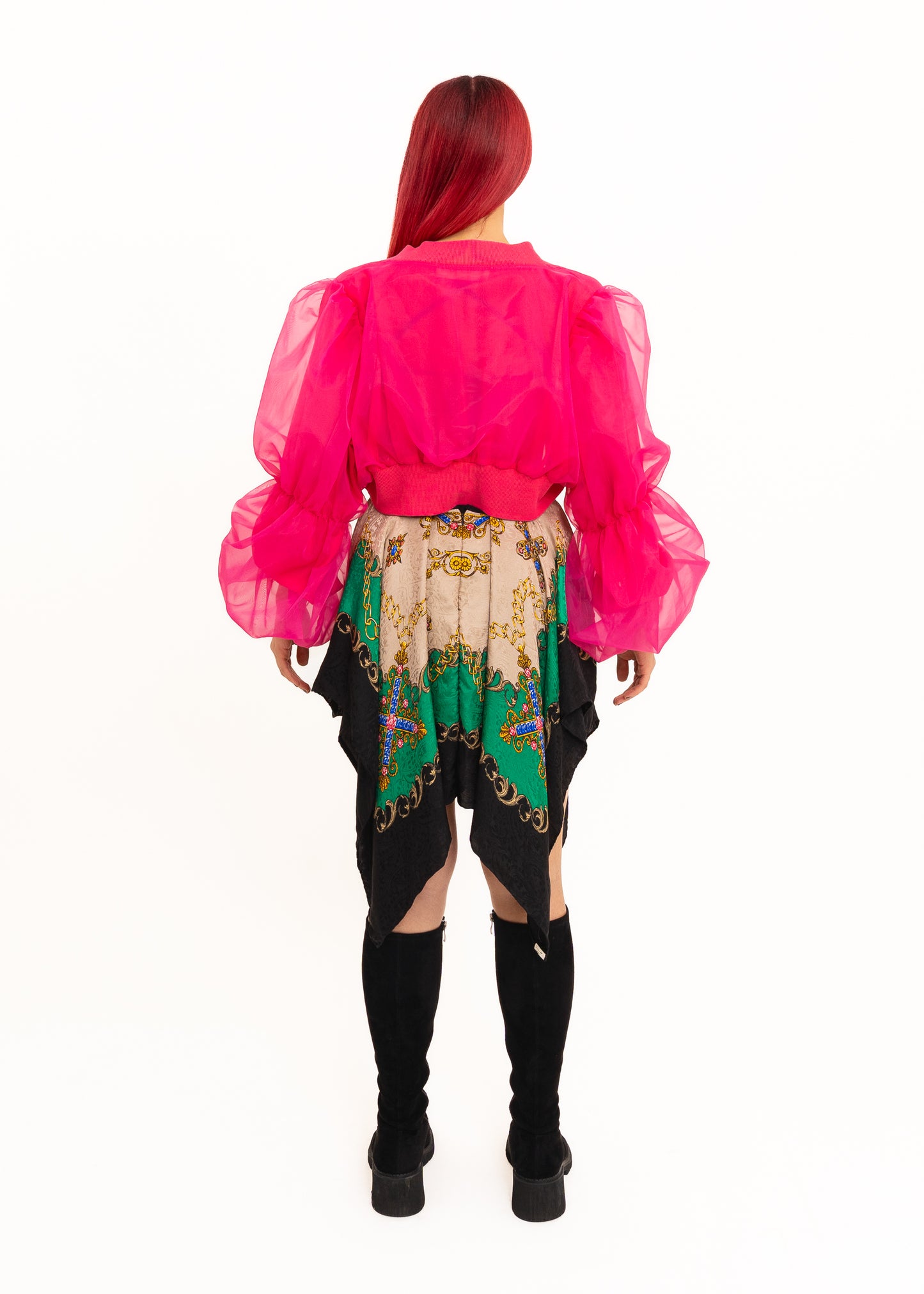 Organza puff sleeve cropped jacket