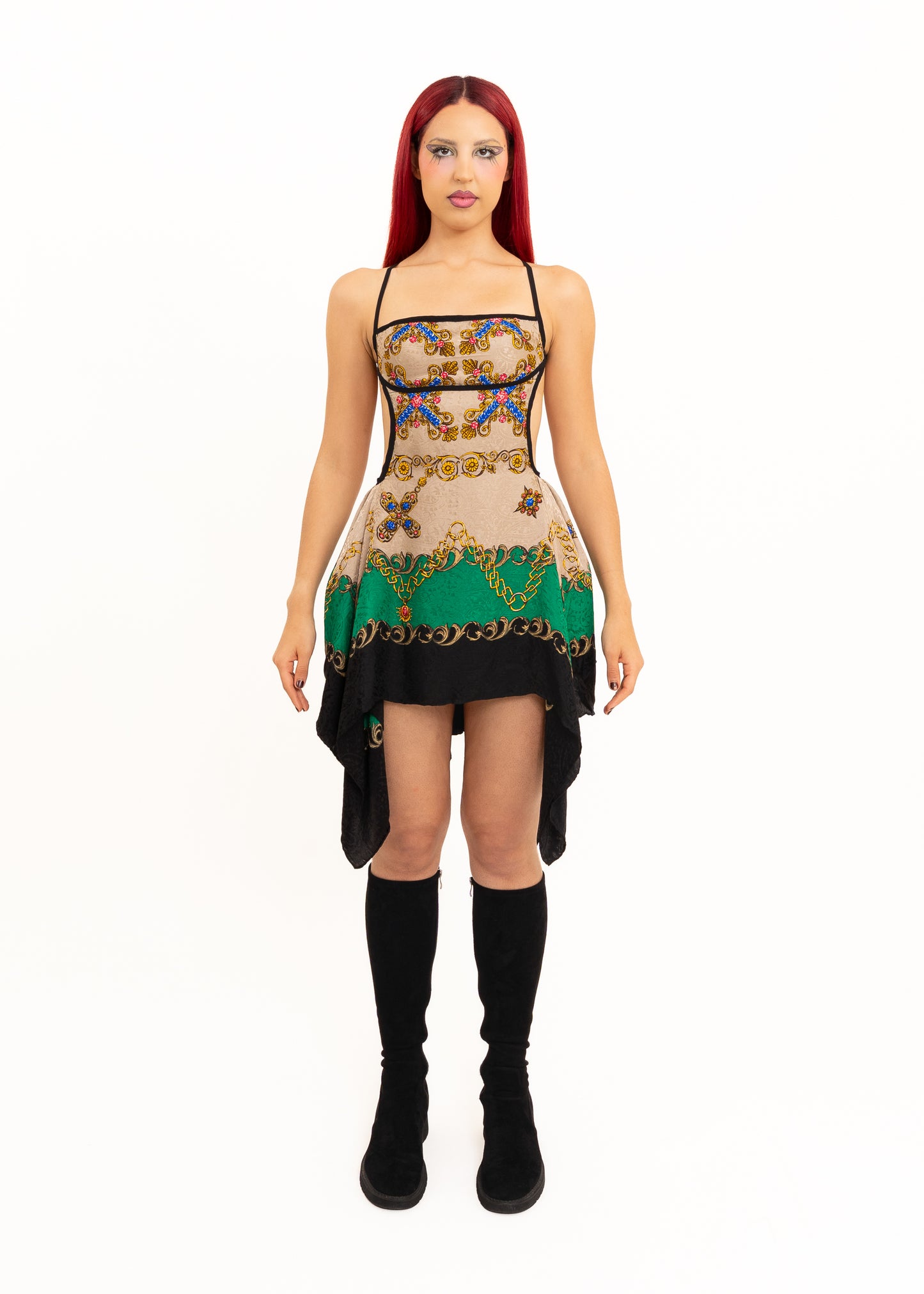 Odyssey Silk Scarf Dress- green/ beige