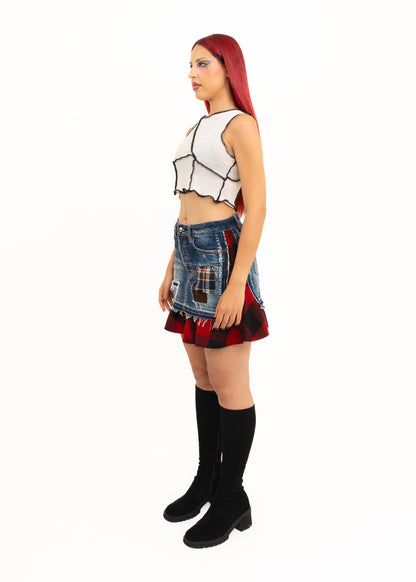 Deconstructed denim mini skirt