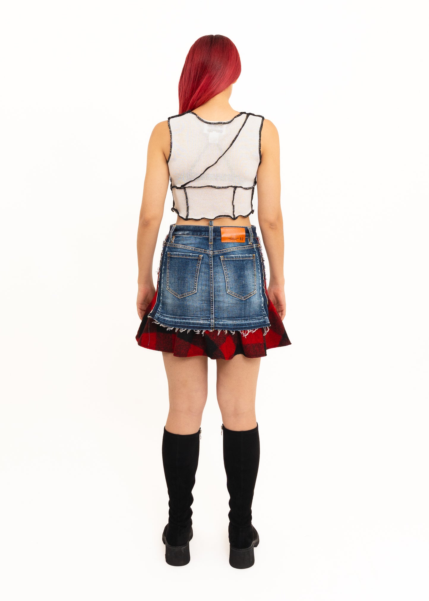 Deconstructed denim mini skirt