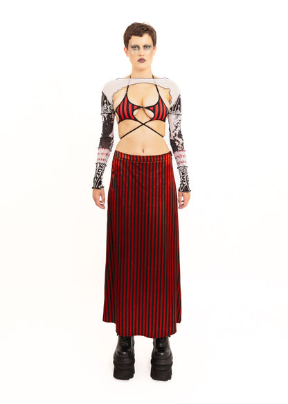 Egyptian Shahi Silk Maxi Skirt- red/ black stripe