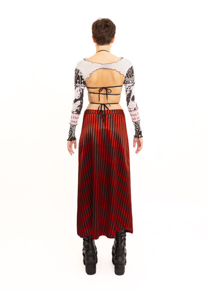 Egyptian Shahi Silk Maxi Skirt- red/ black stripe