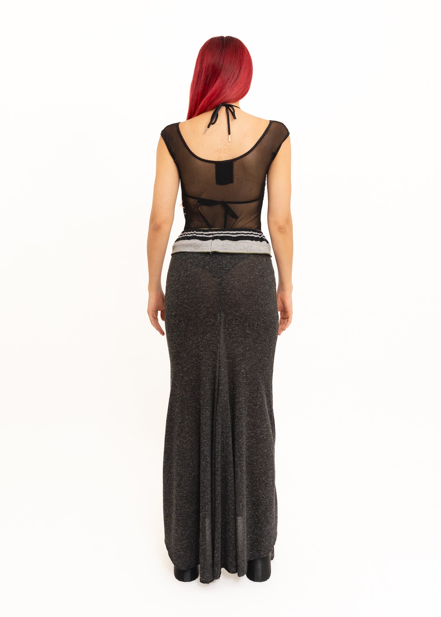 Knit maxi skirt with train