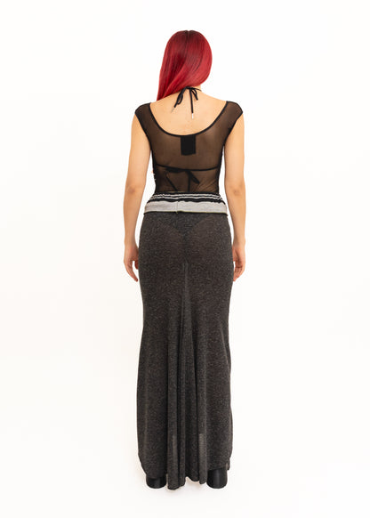 Knit maxi skirt with train