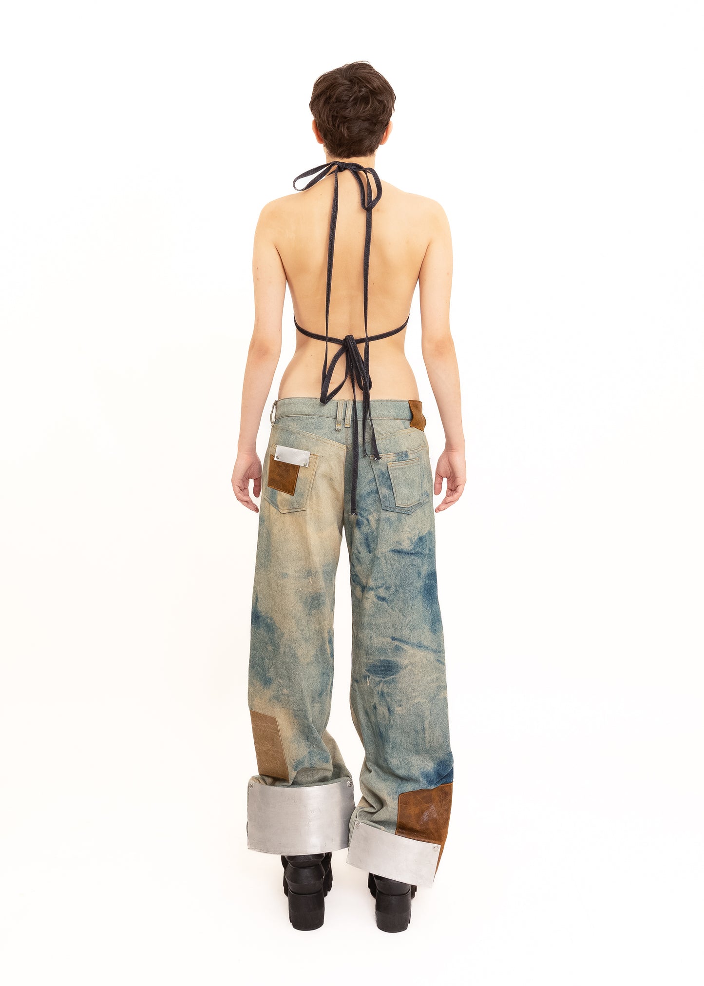 Pierced denim bikini top