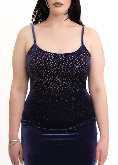 Velvet evening dress with glitter dot detail