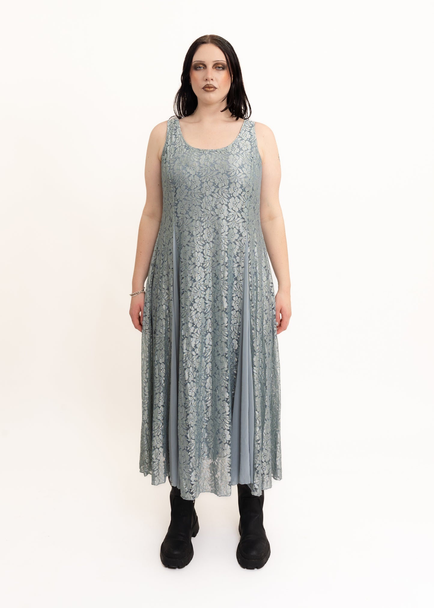 Lace maxi dress with godet pleats