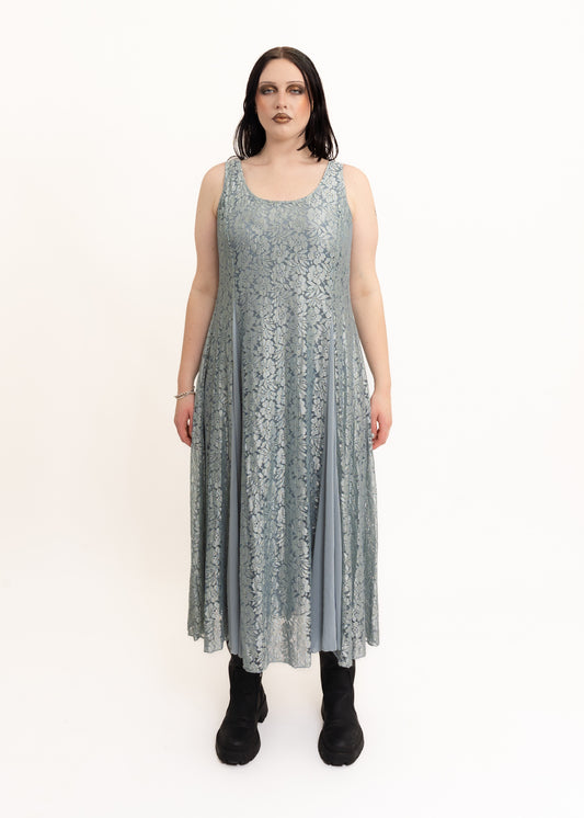 Lace maxi dress with godet pleats