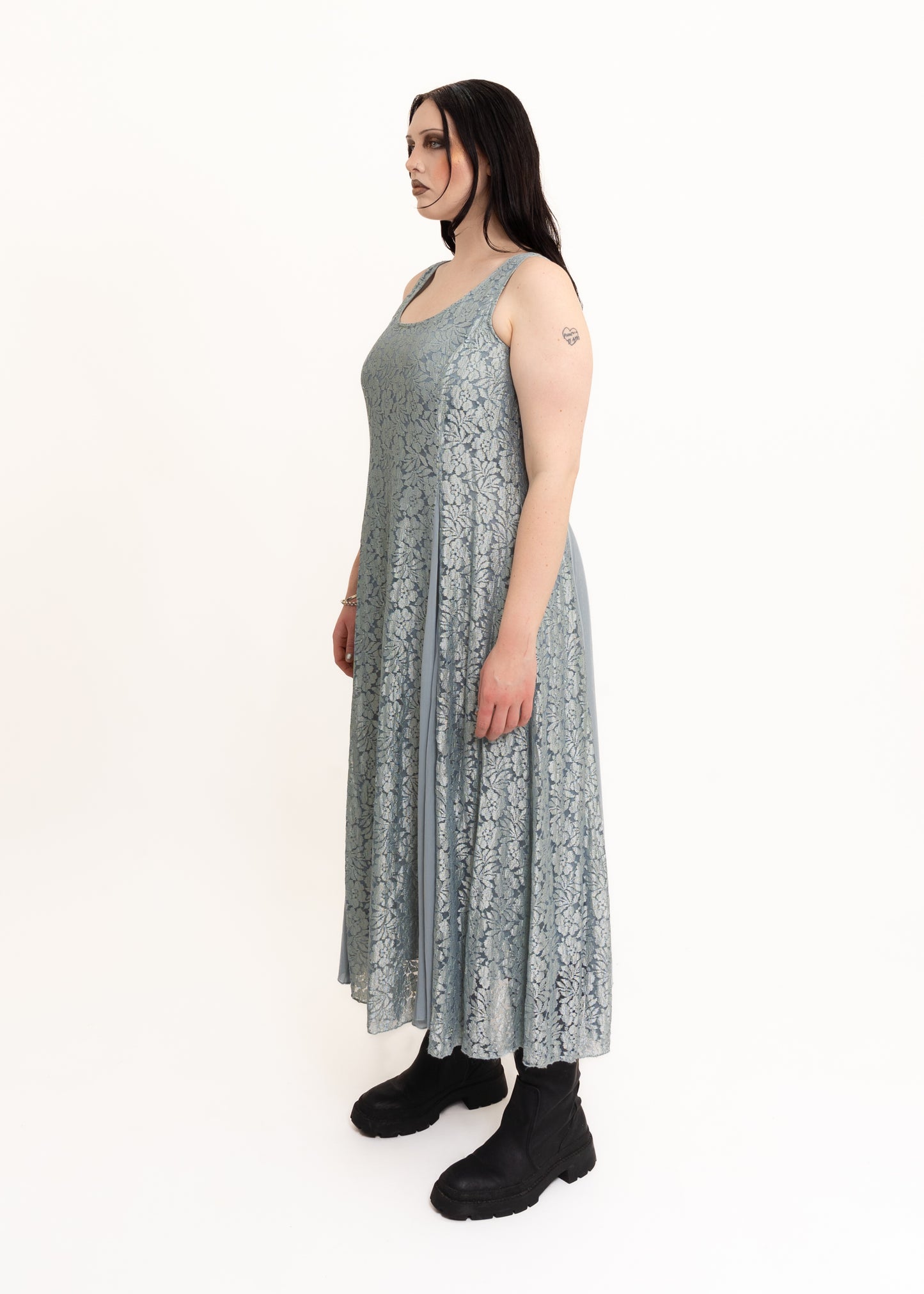 Lace maxi dress with godet pleats