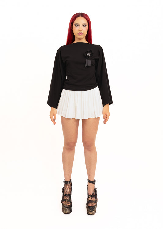 Rosette Long Sleeve Top- Black