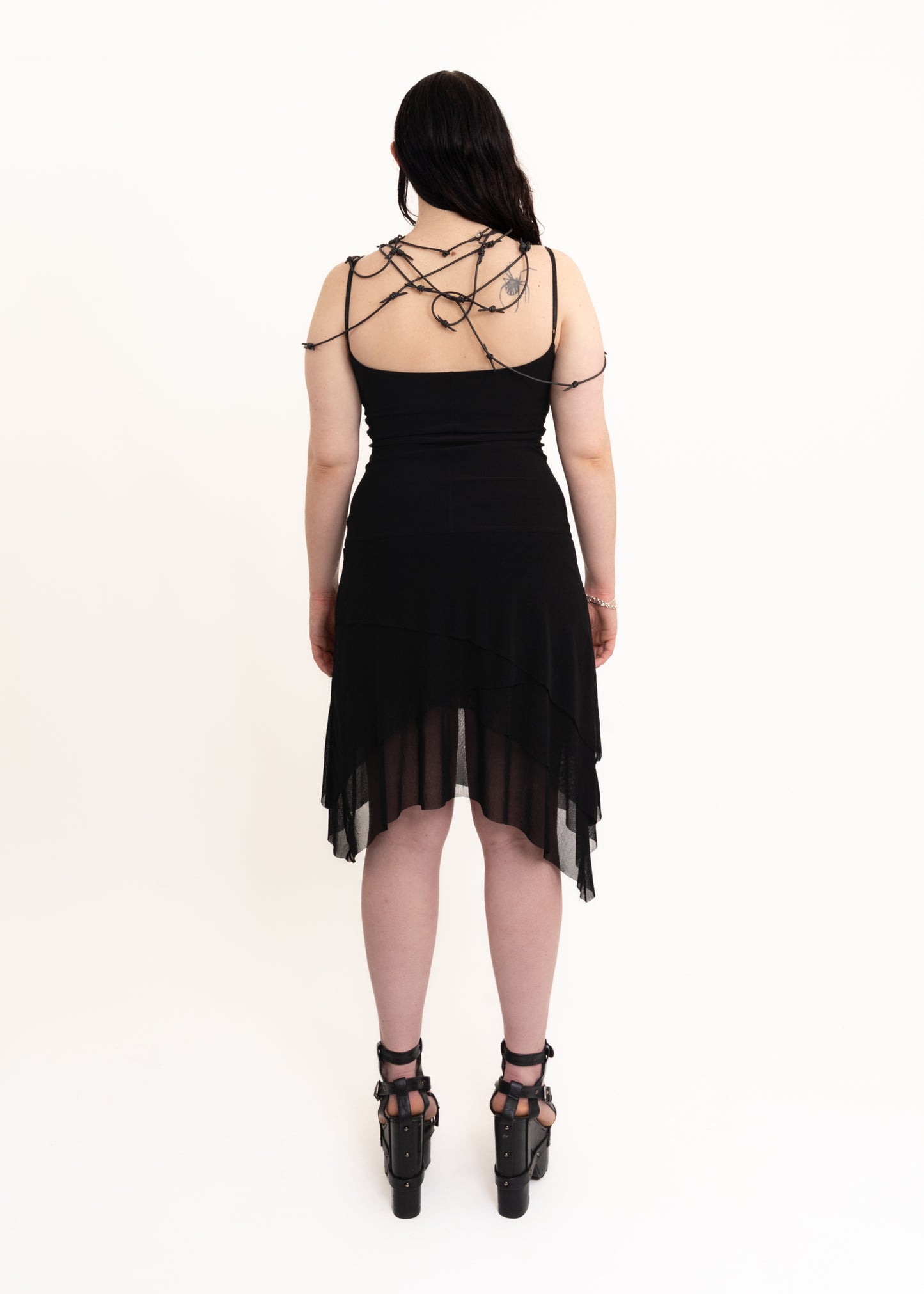 Mini dress with asymmetric tiered mesh skirt