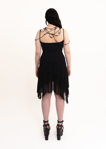 Mini dress with asymmetric tiered mesh skirt
