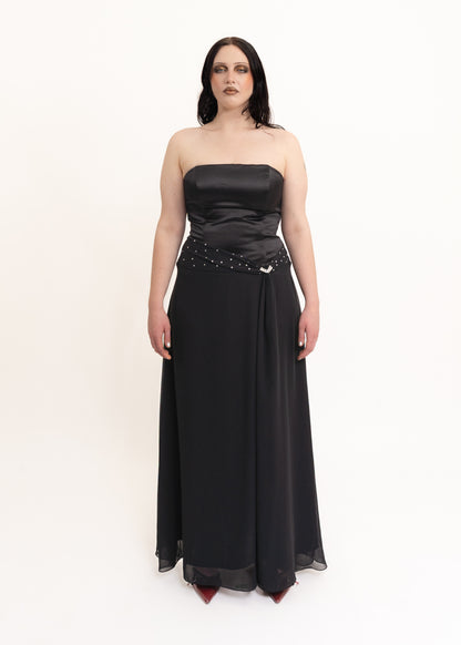 Strapless evening gown with diamanté detail
