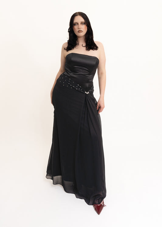 Strapless evening gown with diamanté detail