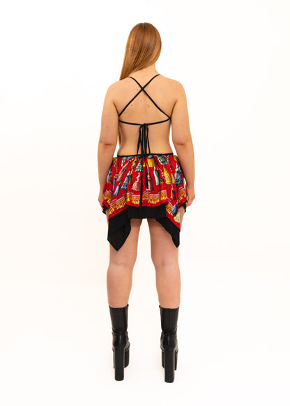 Odyssey Silk Scarf Dress- deep red tassel