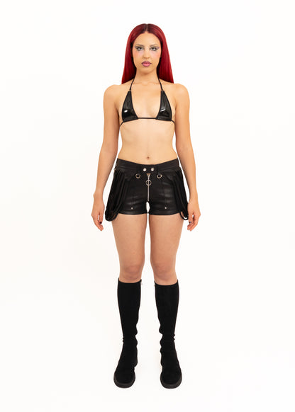 Leather tassel trim shorts