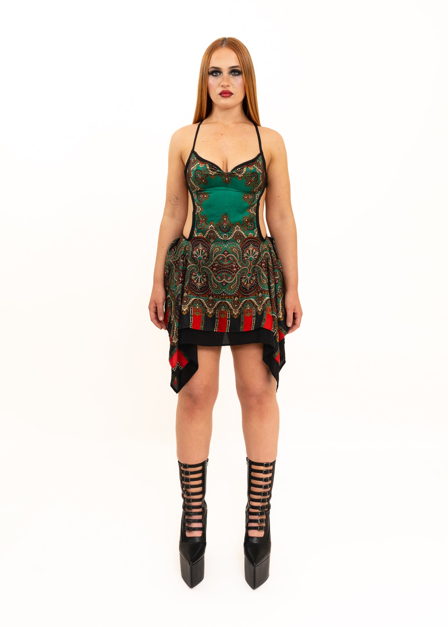 Odyssey Silk Scarf Dress- forest green