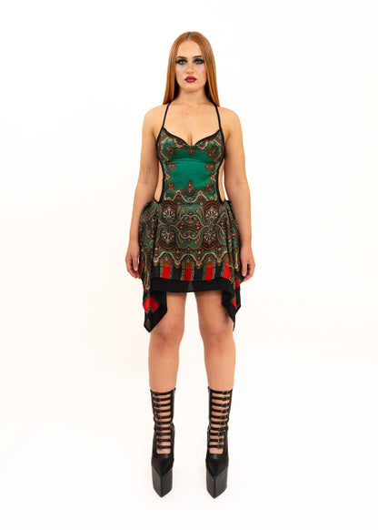 Odyssey Silk Scarf Dress- forest green