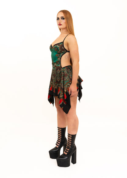 Odyssey Silk Scarf Dress- forest green