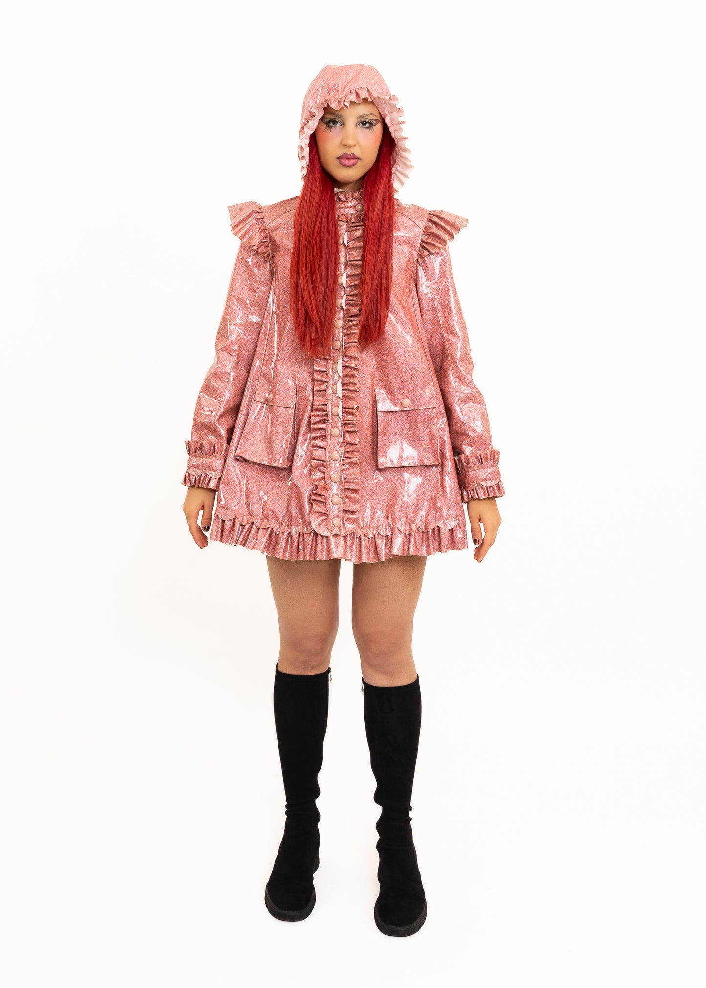 Meadham Kirchoff for Topshop glitter ruffle rain coat