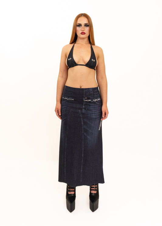 Pierced denim bikini top
