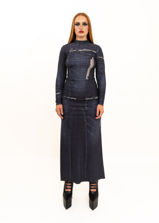 Nightwarp Top- Blue Trompe L'oeil Denim