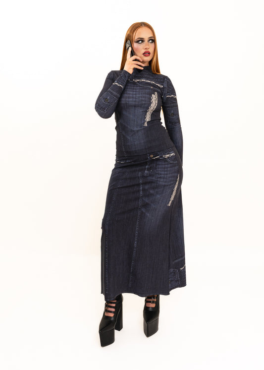 Liminal Skirt- Blue Trompe L'oeil Denim
