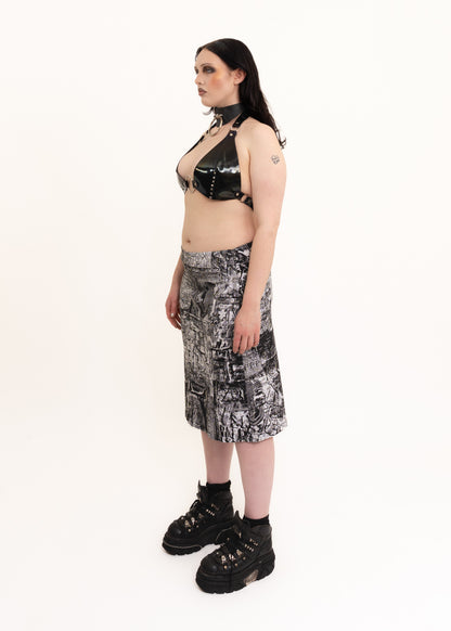 90s vintage hieroglyphic print midi skirt