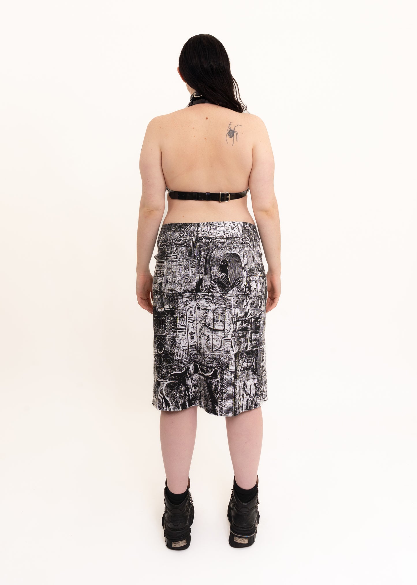 90s vintage hieroglyphic print midi skirt
