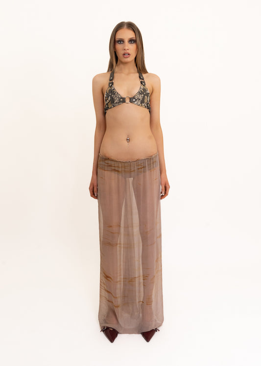 Leather cross bikini top- snake