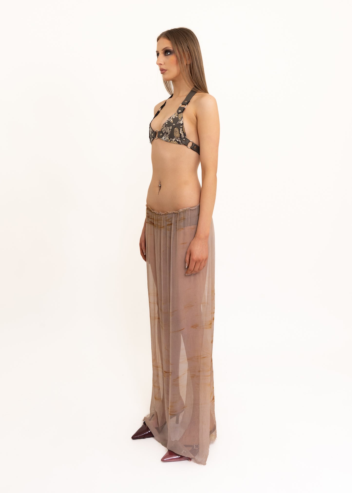 Leather cross bikini top- snake