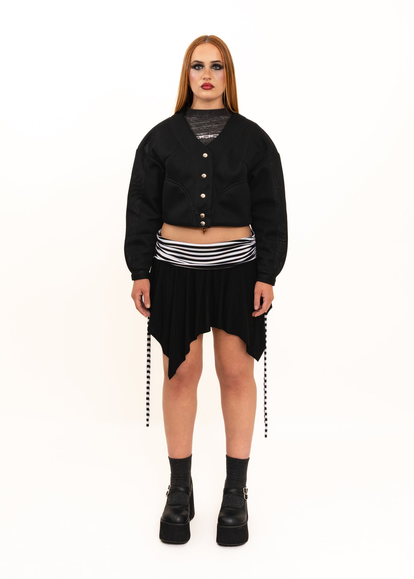 Cropped perforated mesh bomber jacket