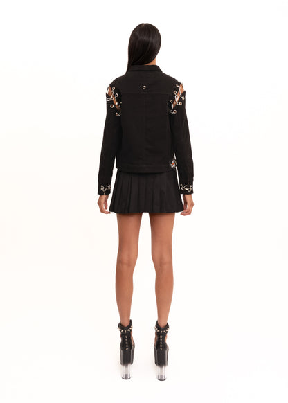 Trucker jacket with metal hardware detail