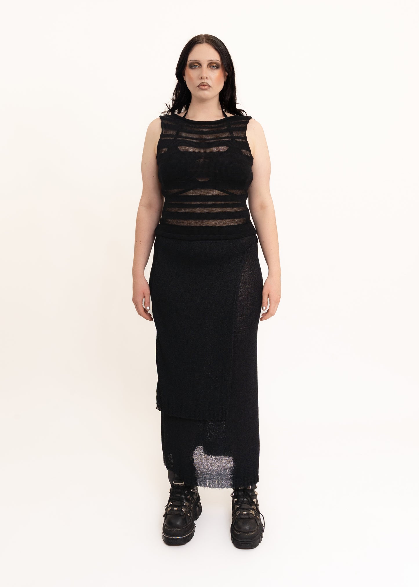 Sheer knit wrap maxi skirt
