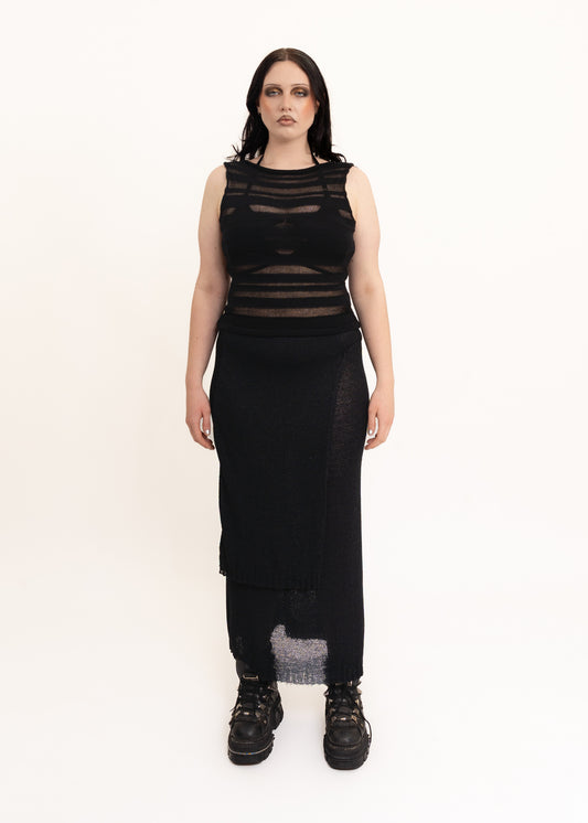 Sheer knit wrap maxi skirt