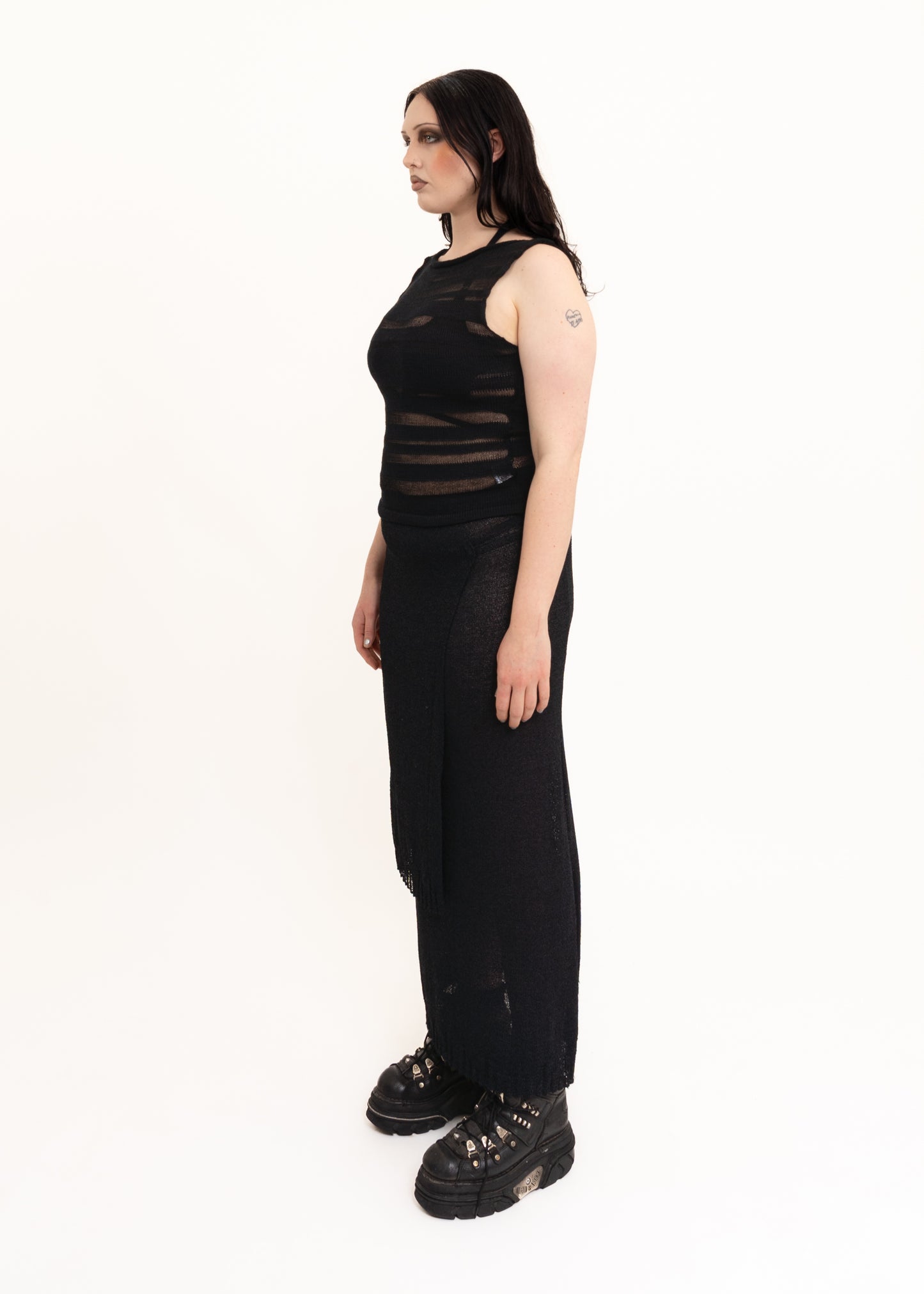 Sheer knit wrap maxi skirt