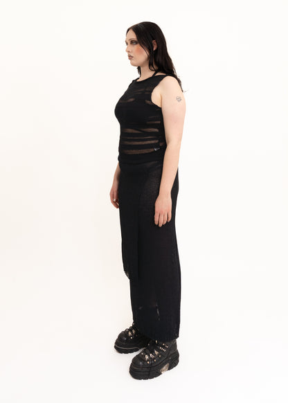 Sheer knit wrap maxi skirt