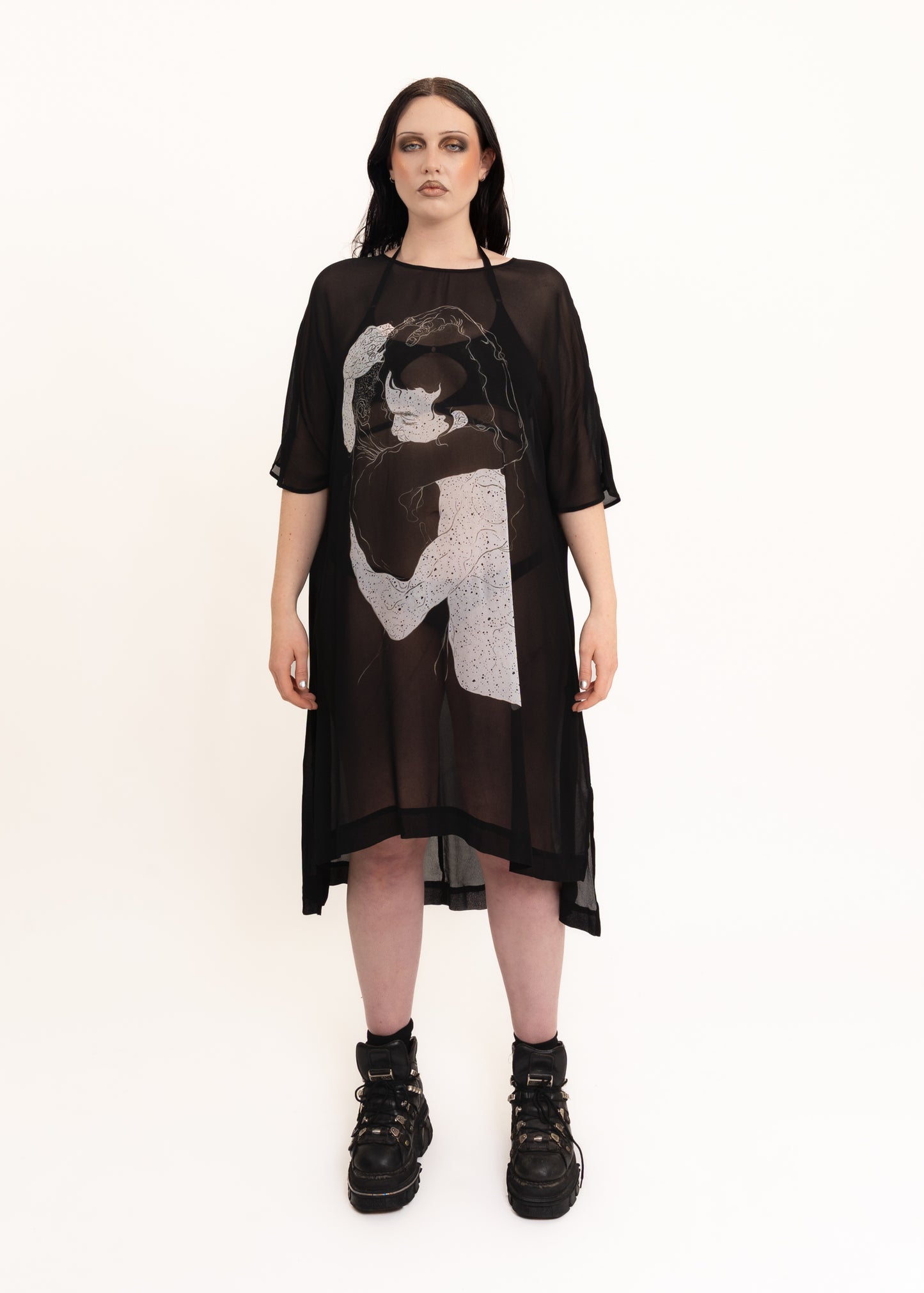 Sheer printed t-shirt dress