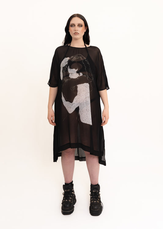 Sheer printed t-shirt dress