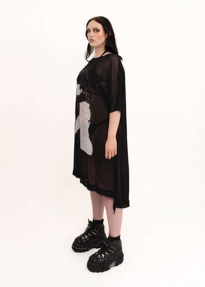 Sheer printed t-shirt dress