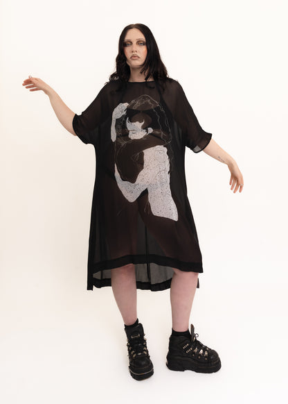 Sheer printed t-shirt dress