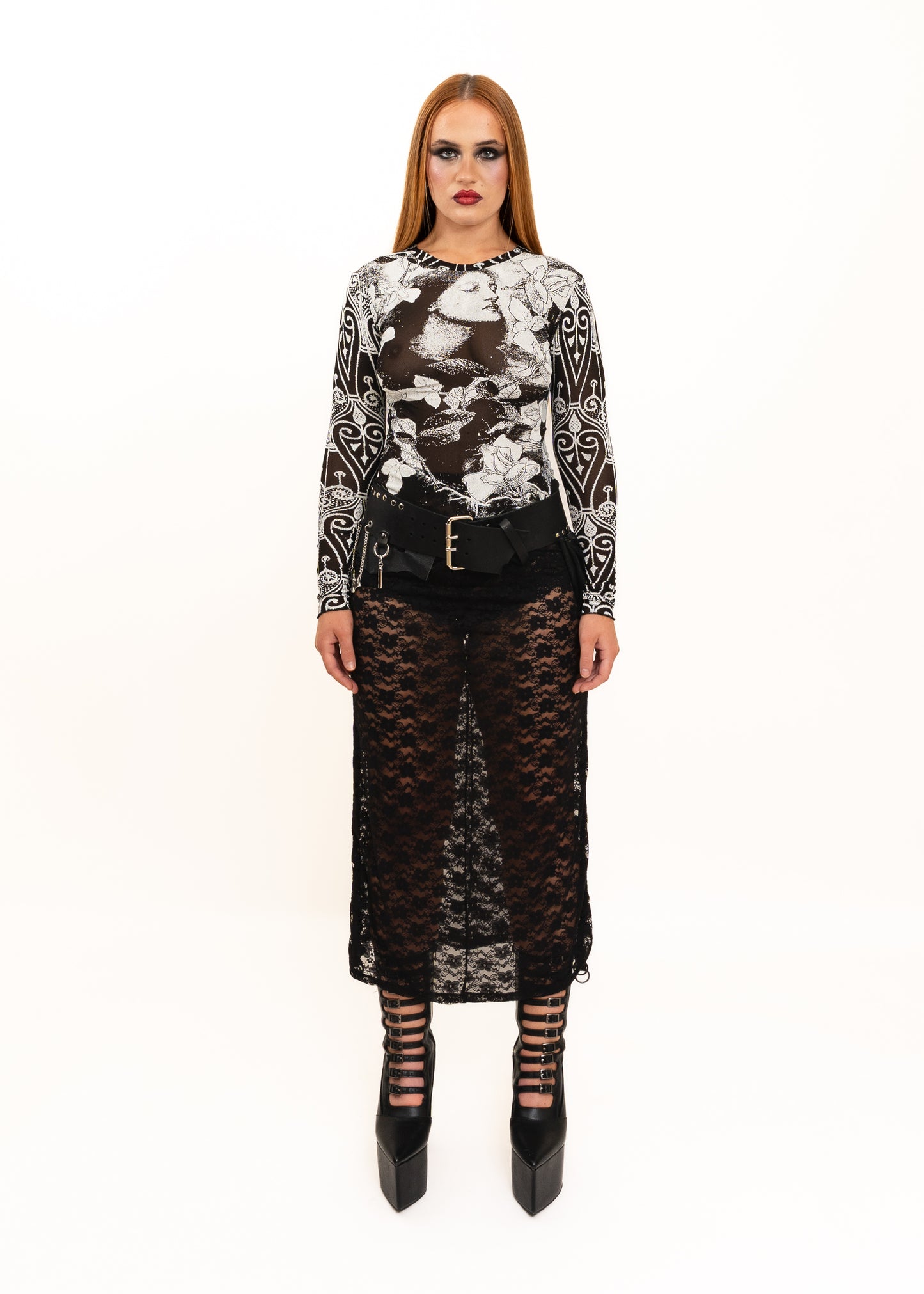 Office Goth Leather Skirt Belt with charms