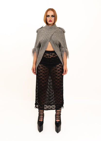 Yak wool cape/ poncho with Mongolian sheepskin trim