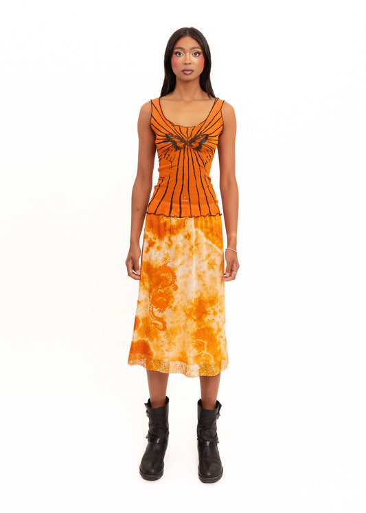 Upcycled vintage slip skirt- orange